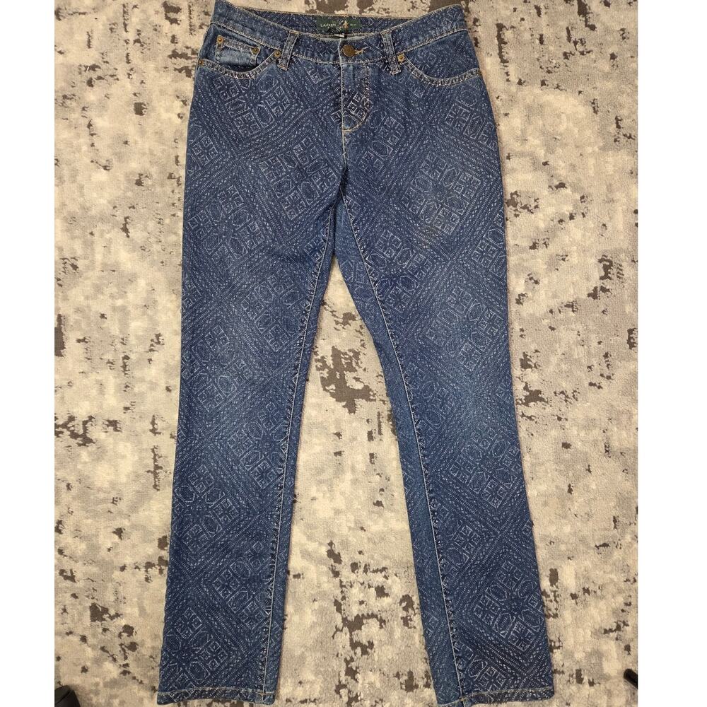 Ralph Lauren Mosaic Print Modern Skinny Straight Leg Boho Artsy